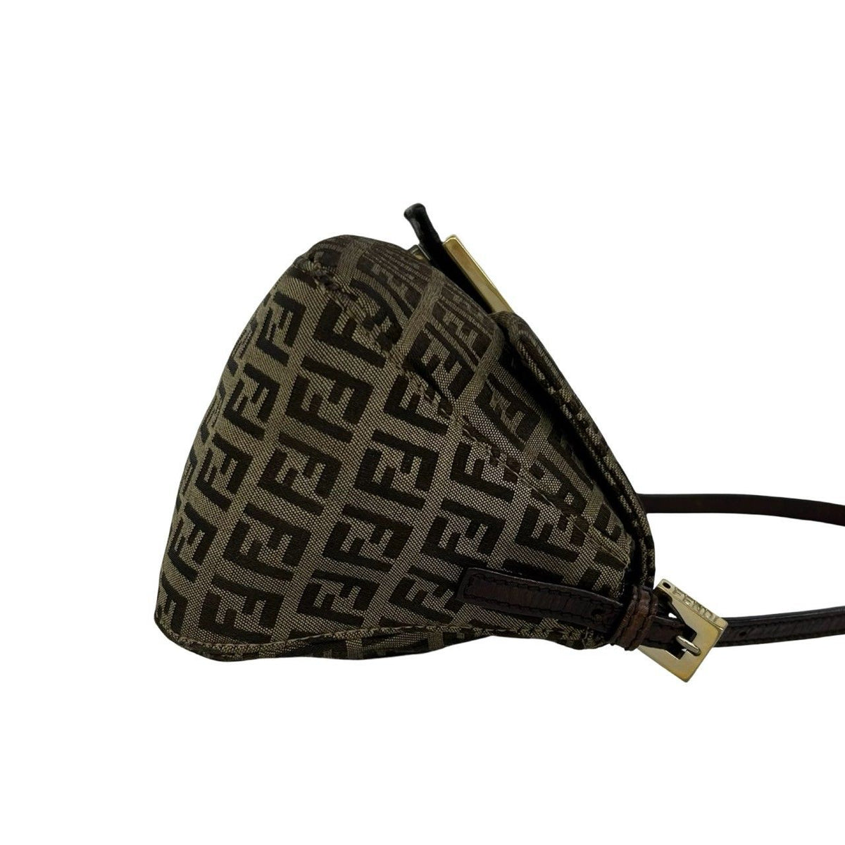 Fendi Zucchino Canvas Leather Shoulder Bag