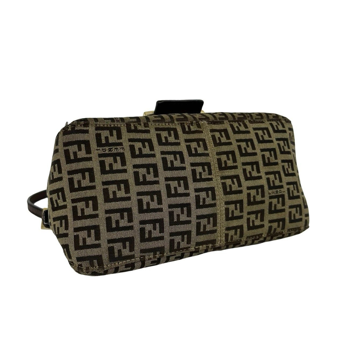 Fendi Zucchino Canvas Leather Shoulder Bag