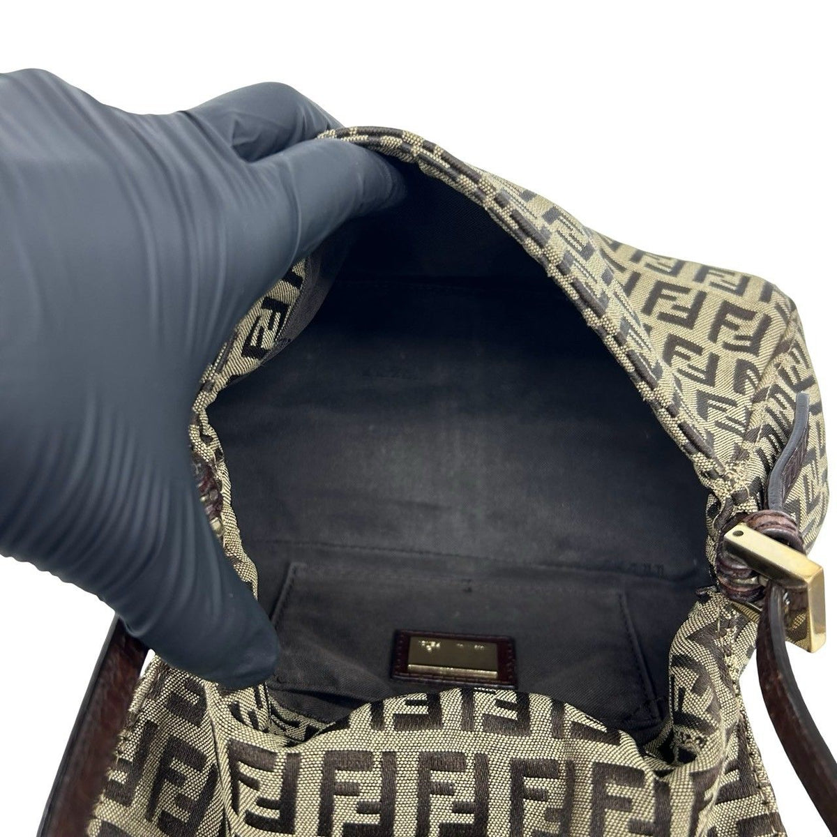 Fendi Zucchino Canvas Leather Shoulder Bag