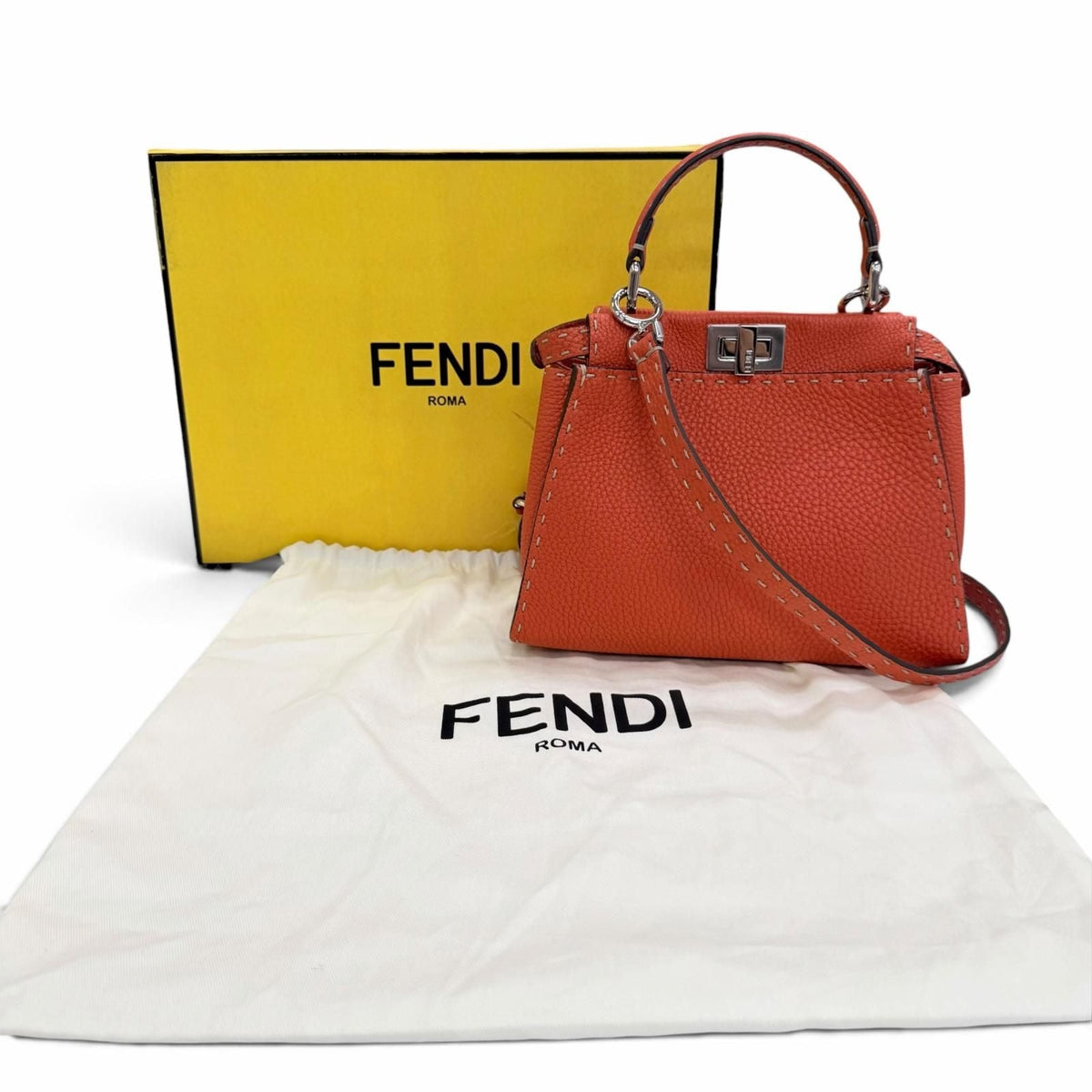 Fendi Selleria Peekaboo Mini Leather 2way Shoulder Bag