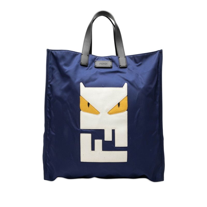 Fendi Monster FF Logo Nylon Leather Tote Bag