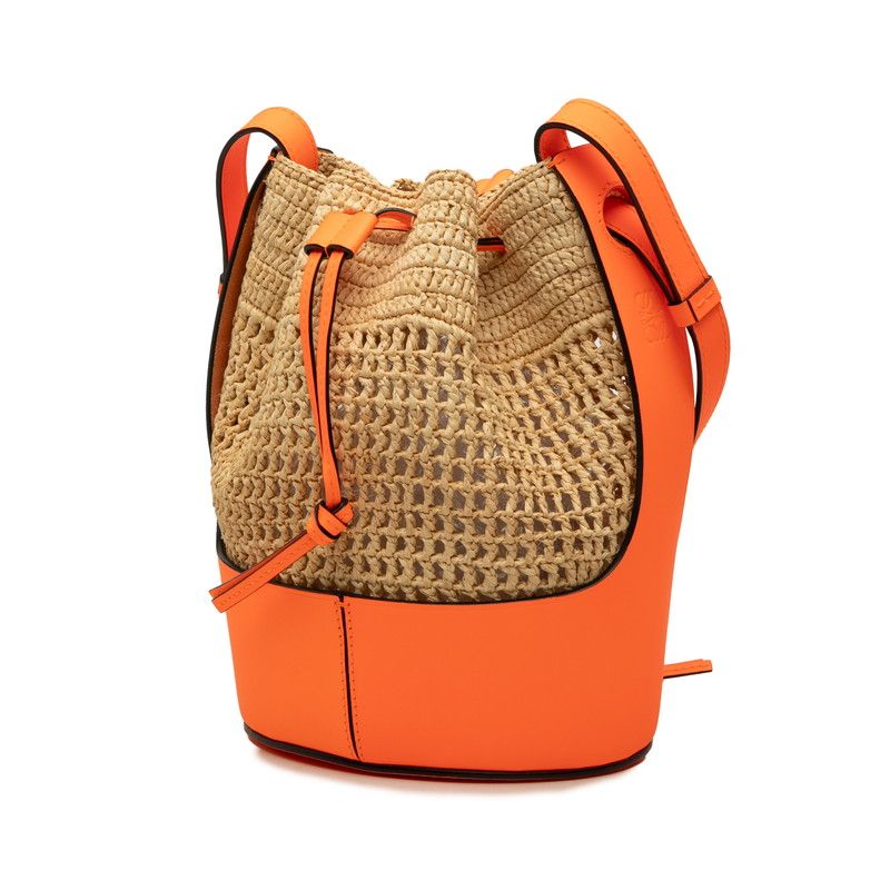 Loewe Anagram Balloon Raffia Leather Shoulder Bag