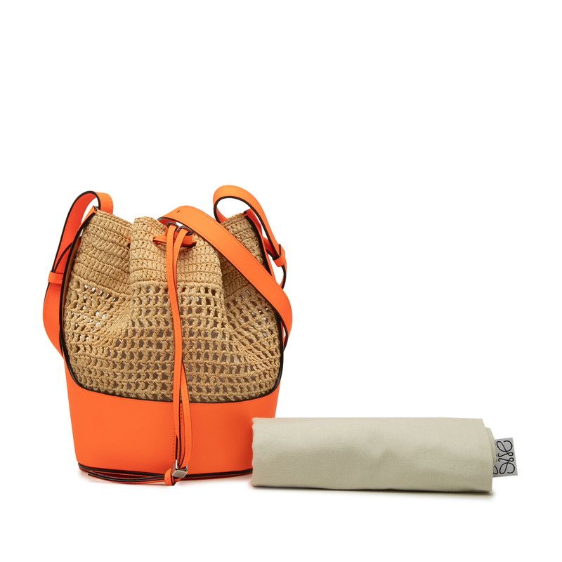 Loewe Anagram Balloon Raffia Leather Shoulder Bag