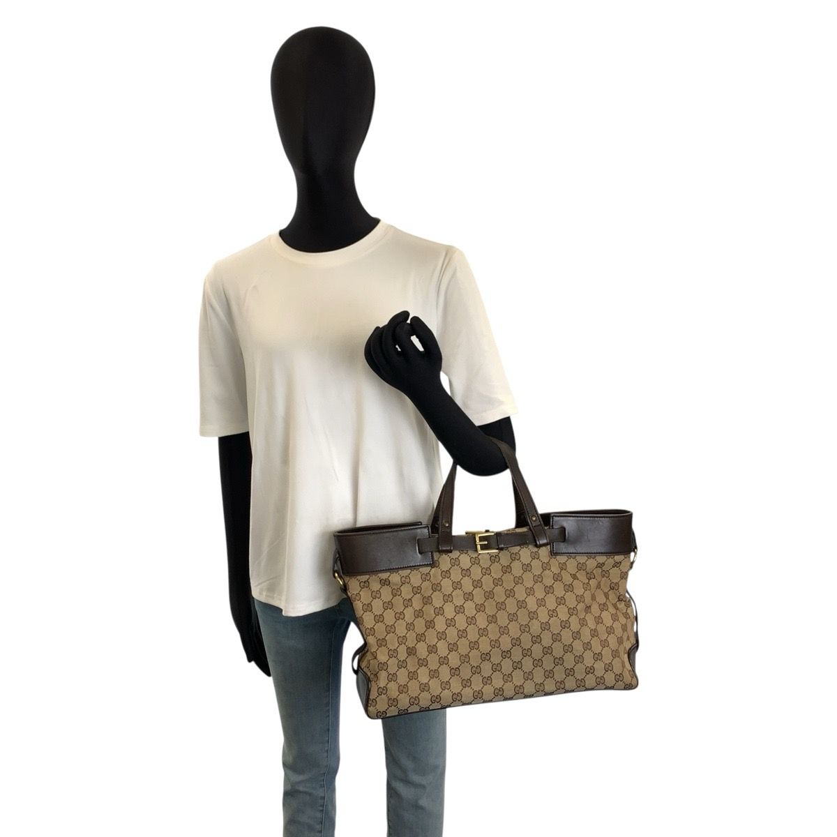 Gucci GG Canvas Leather Tote Bag