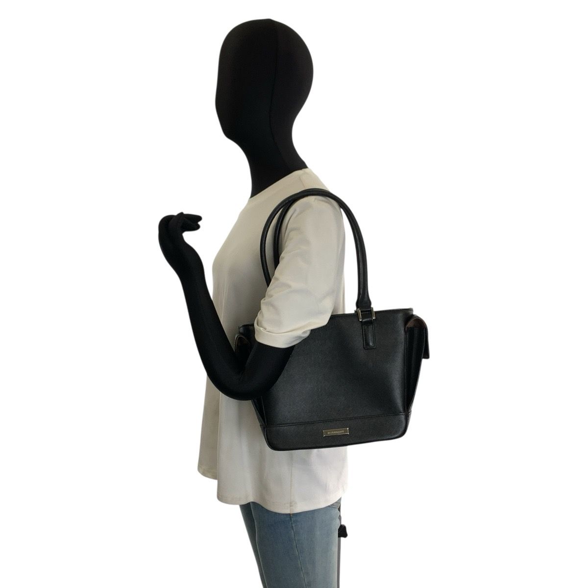 Burberry Check Leather Tote Bag