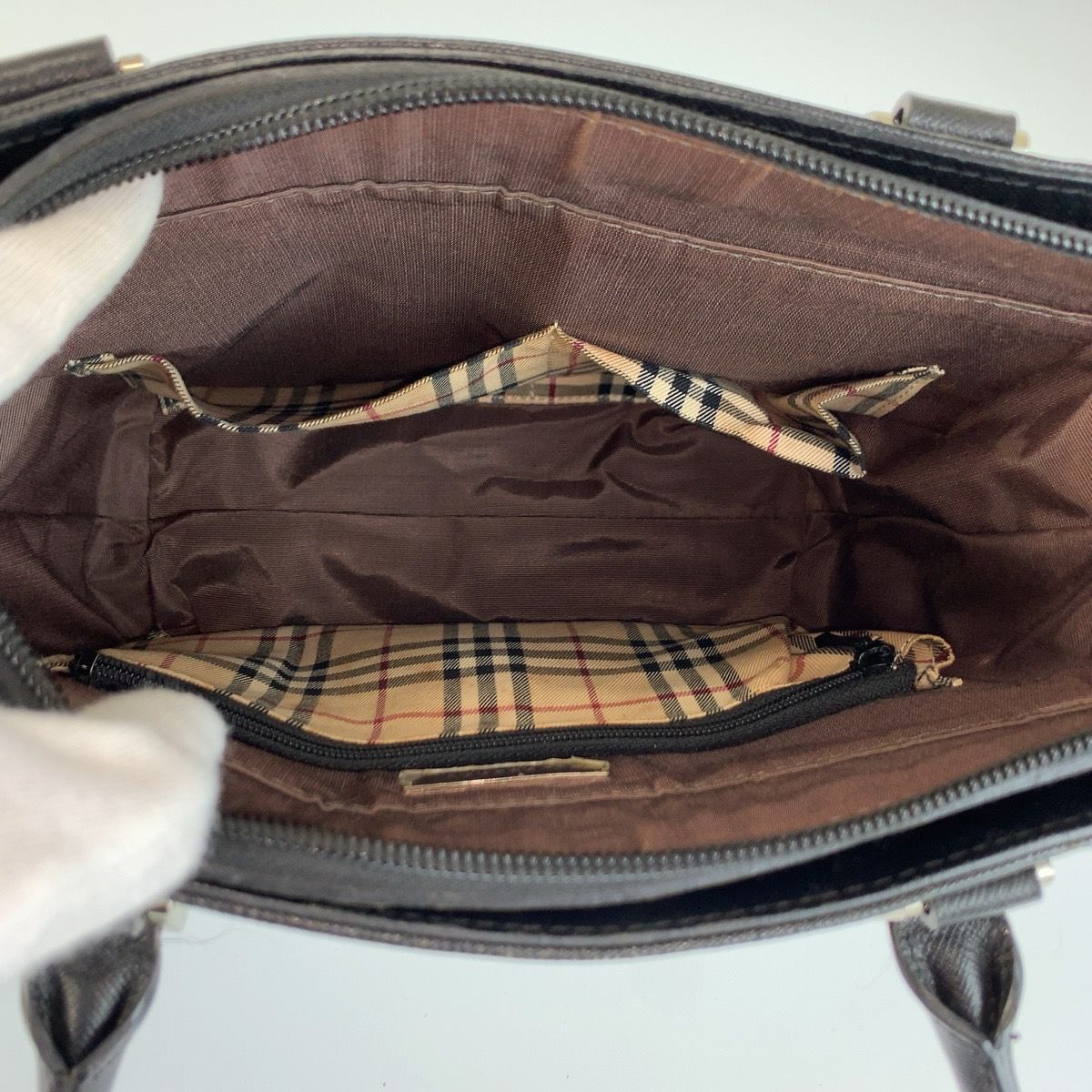 Burberry Check Leather Tote Bag