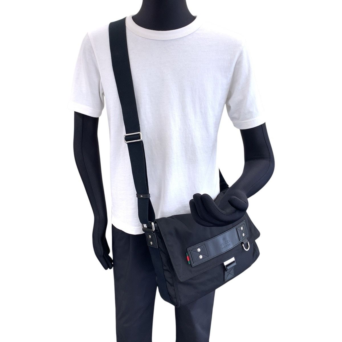 Gucci Shearling Line Nylon Leather Shoulder Bag