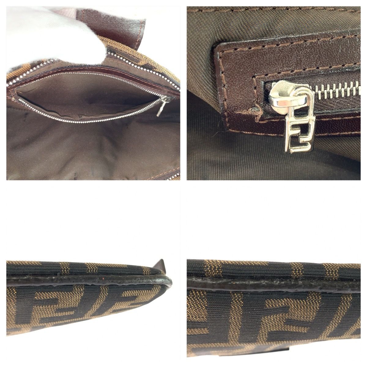Fendi Zucca Canvas Leather Shoulder Bag