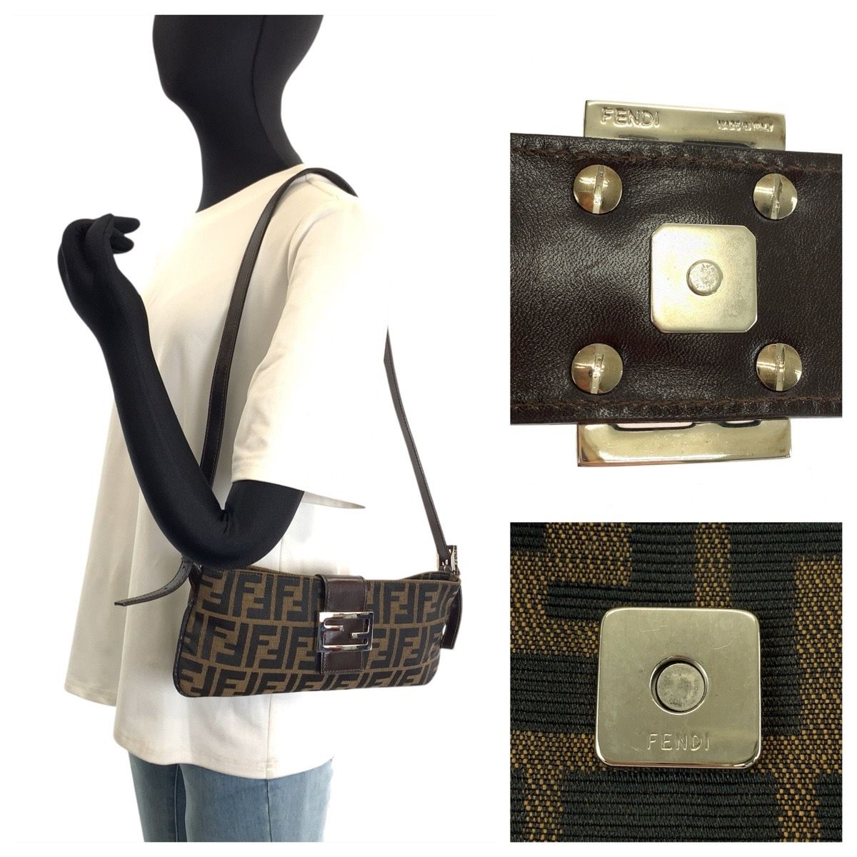 Fendi Zucca Canvas Leather Shoulder Bag