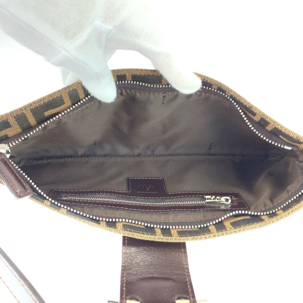 Fendi Zucca Canvas Leather Shoulder Bag