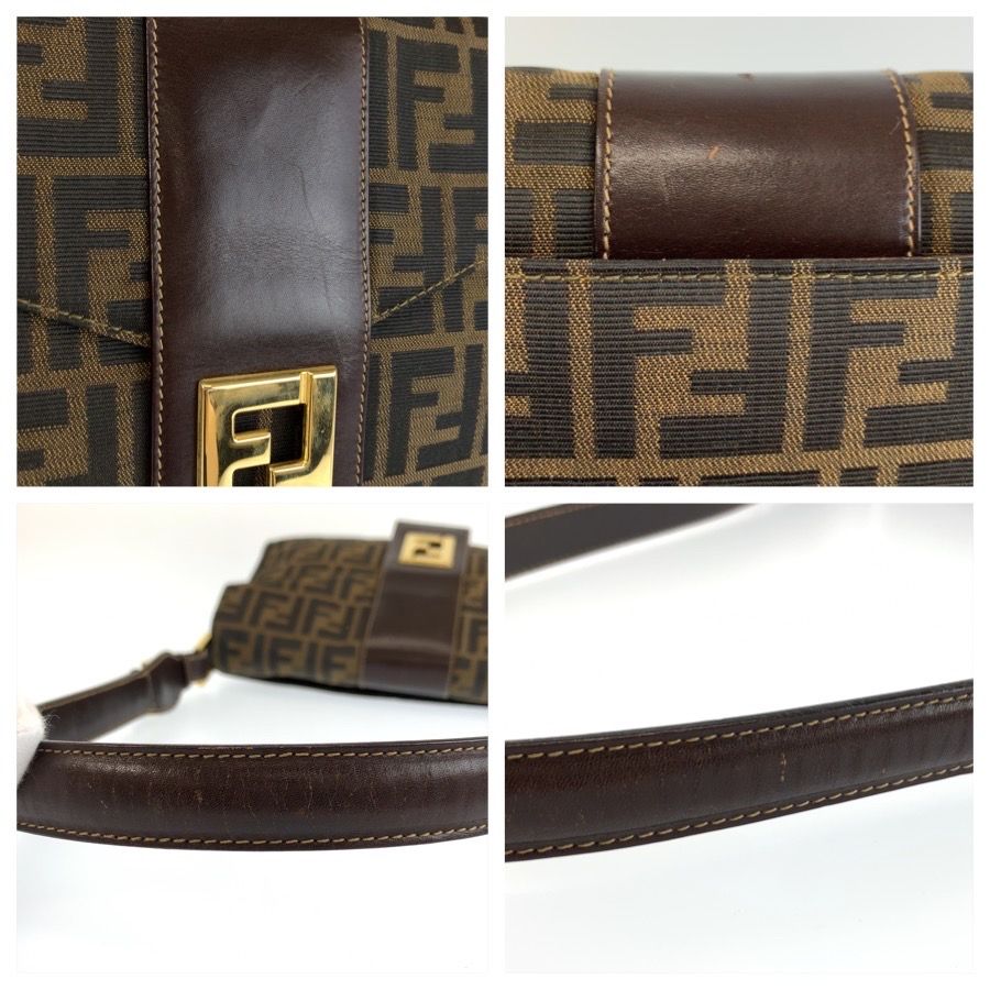 Fendi Zucca Canvas Leather Shoulder Bag