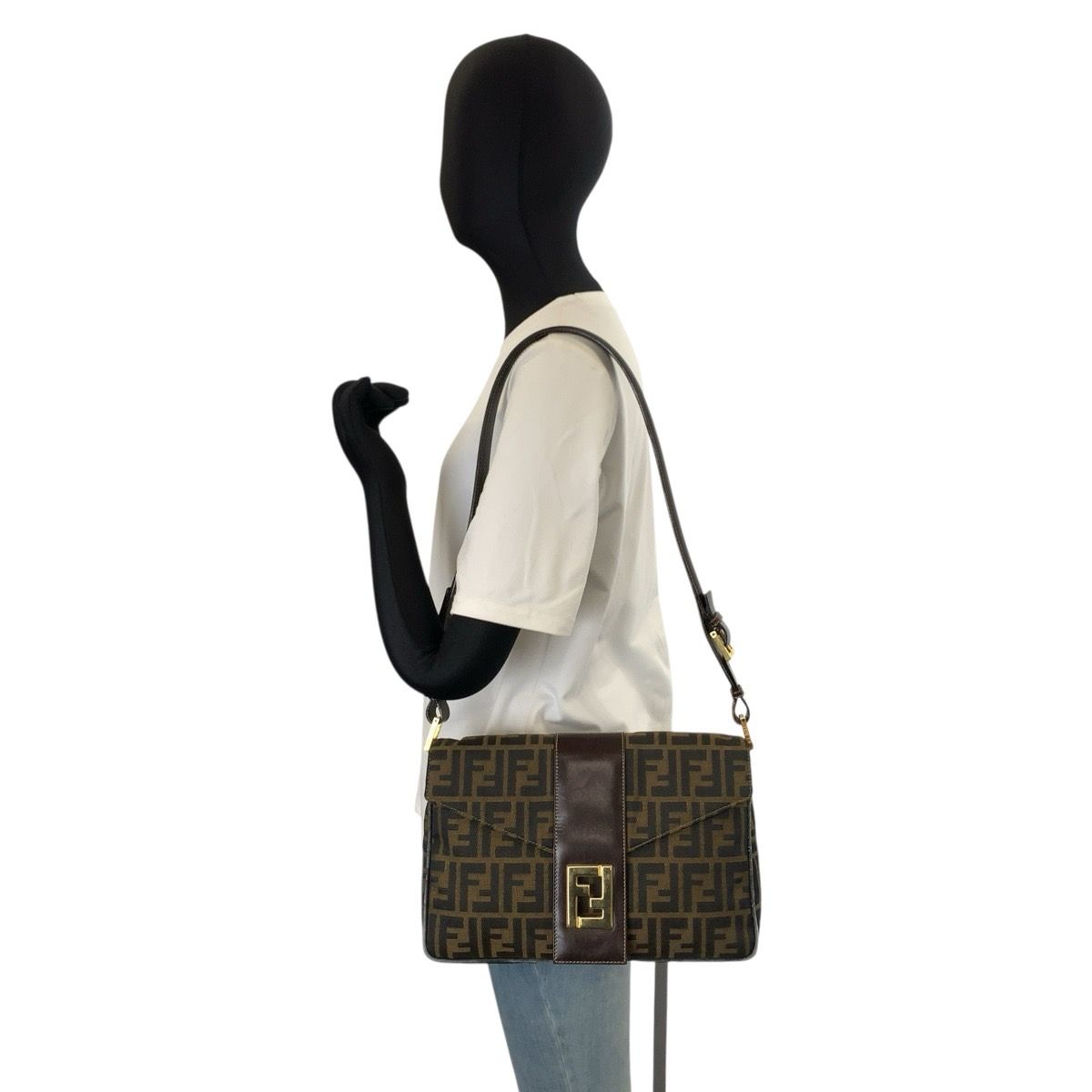 Fendi Zucca Canvas Leather Shoulder Bag