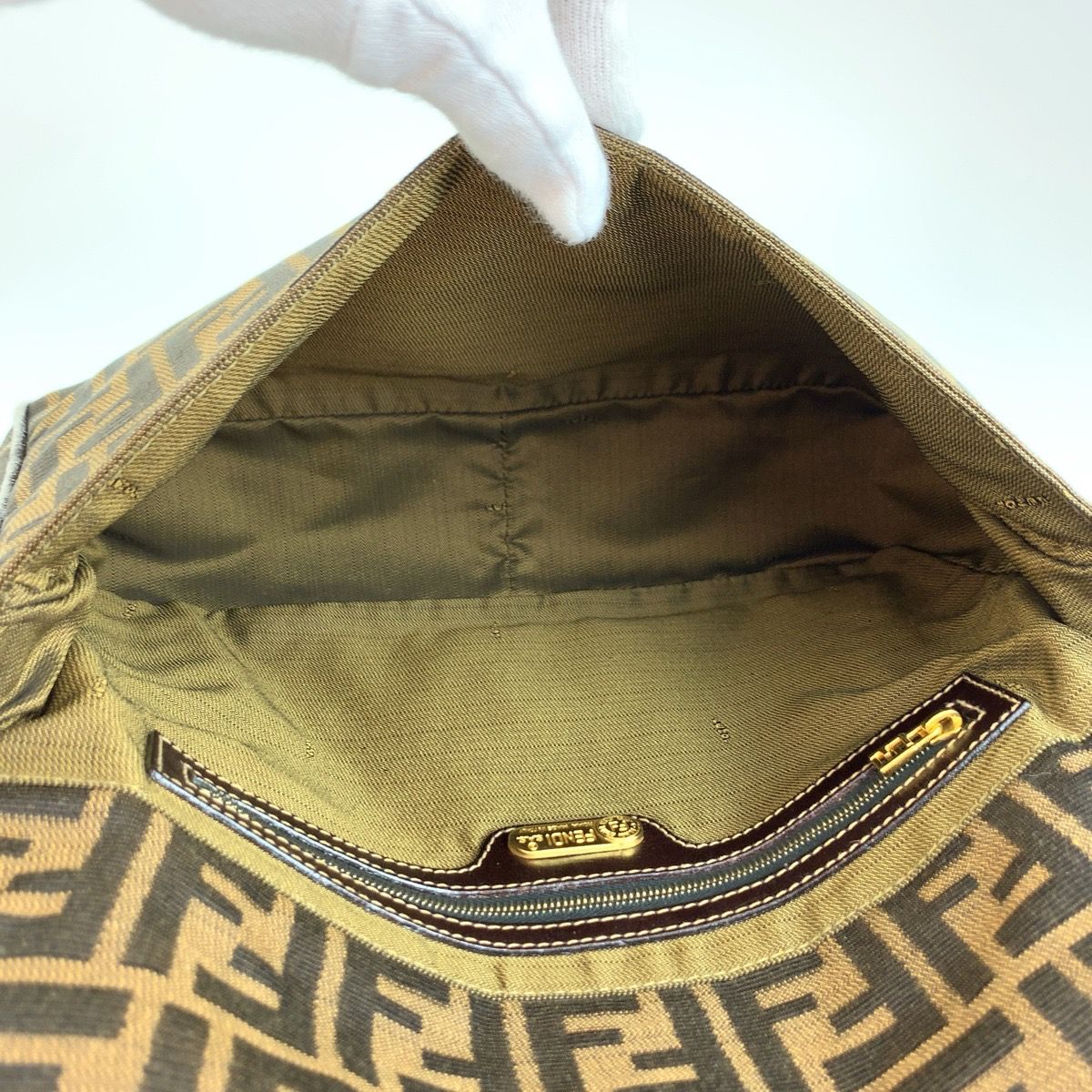 Fendi Zucca Canvas Leather Shoulder Bag