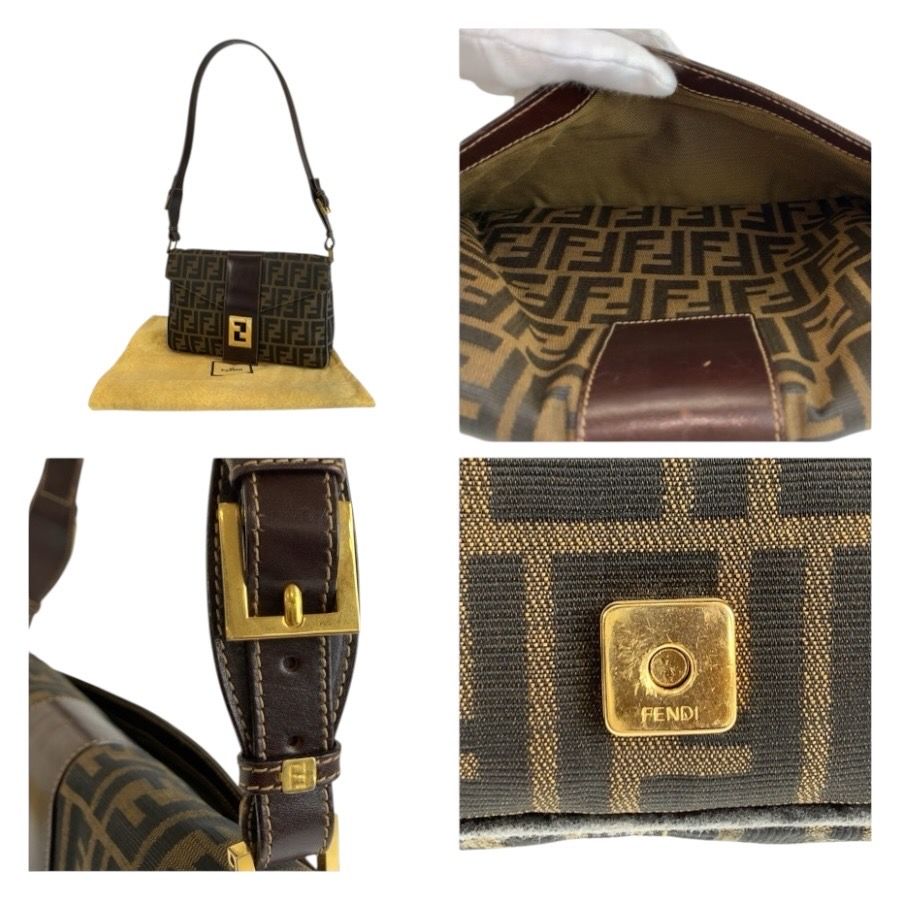 Fendi Zucca Canvas Leather Shoulder Bag