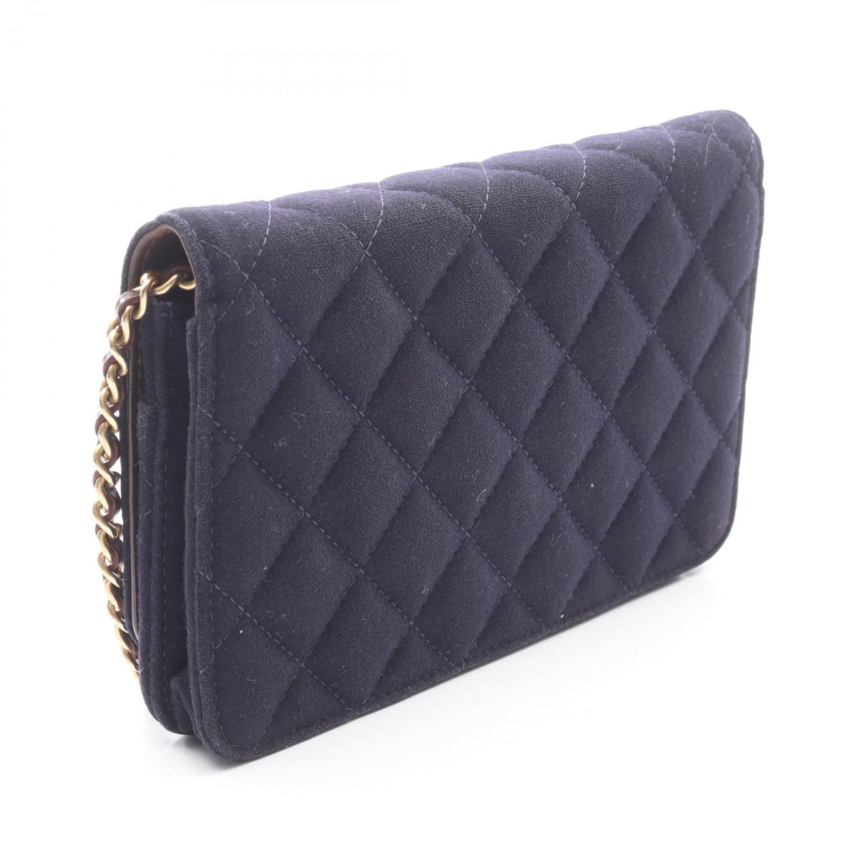 Preloved CHANEL Navy/Brown Matelasse Marine Charm wool×leather 2101219717791
