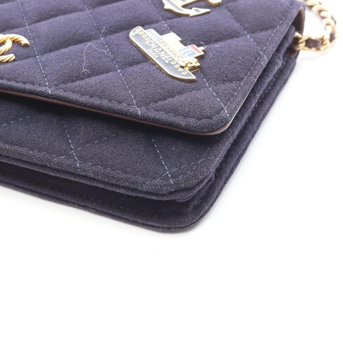 Preloved CHANEL Navy/Brown Matelasse Marine Charm wool×leather 2101219717791