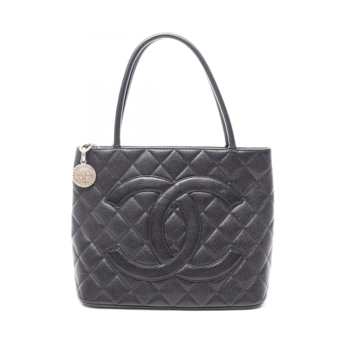 Preloved CHANEL Black Medallion tote Grained Calfskin leather A01804 2101219966922
