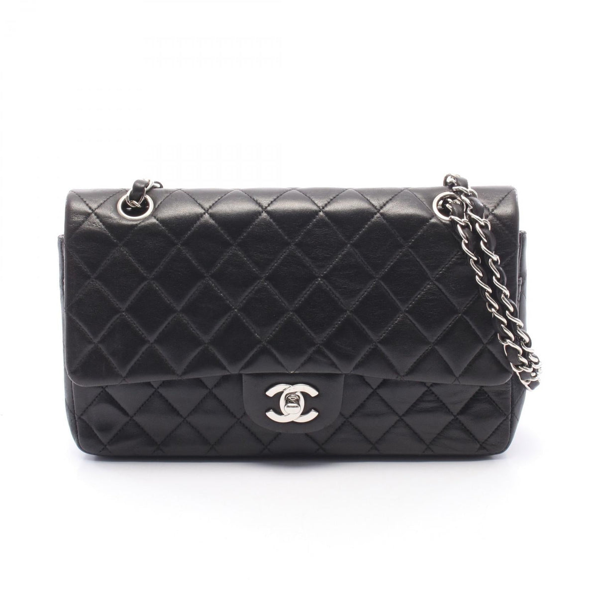 Preloved CHANEL Black Matelasse W flap Lambskin (sheep leather) 2101219887302