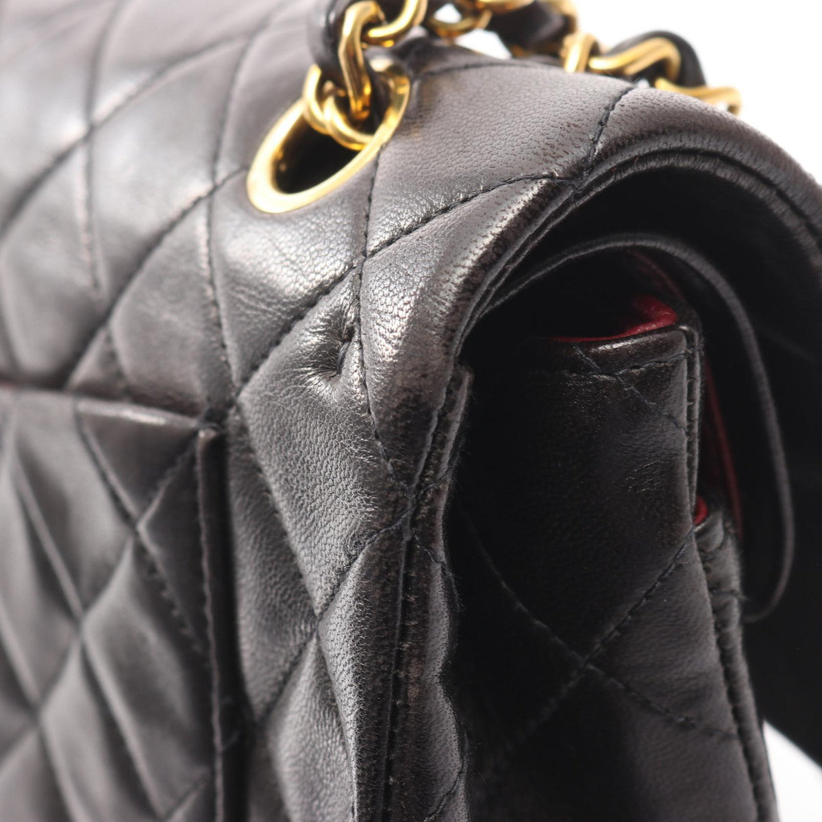 Preloved CHANEL Black Matelasse W flap Lambskin (sheep leather) 2101219427089
