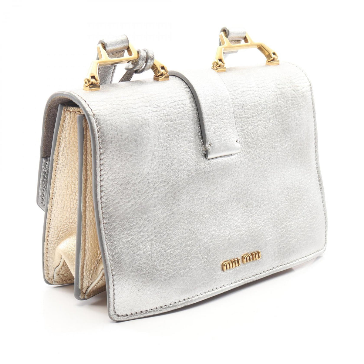 Preloved Miu Miu MADRAS Madras Shoulder Bag Silver/Gold leather 2101219670904