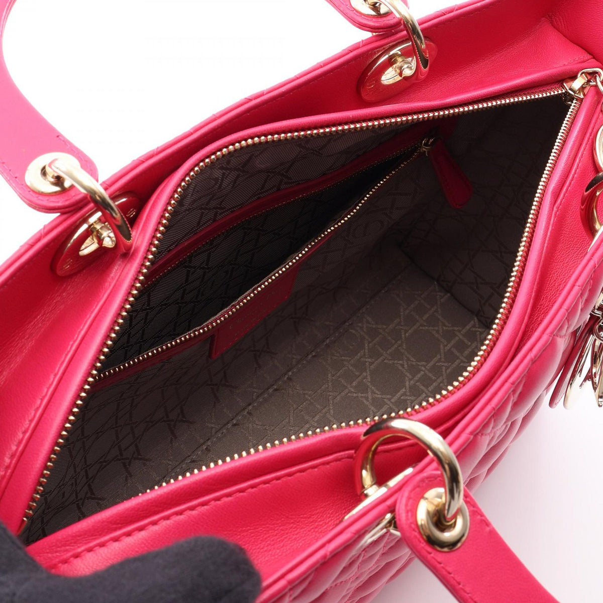 Preloved Dior Lady Christian Dior Large Cannage 2WAY Handbag Pink leather 2101219806648
