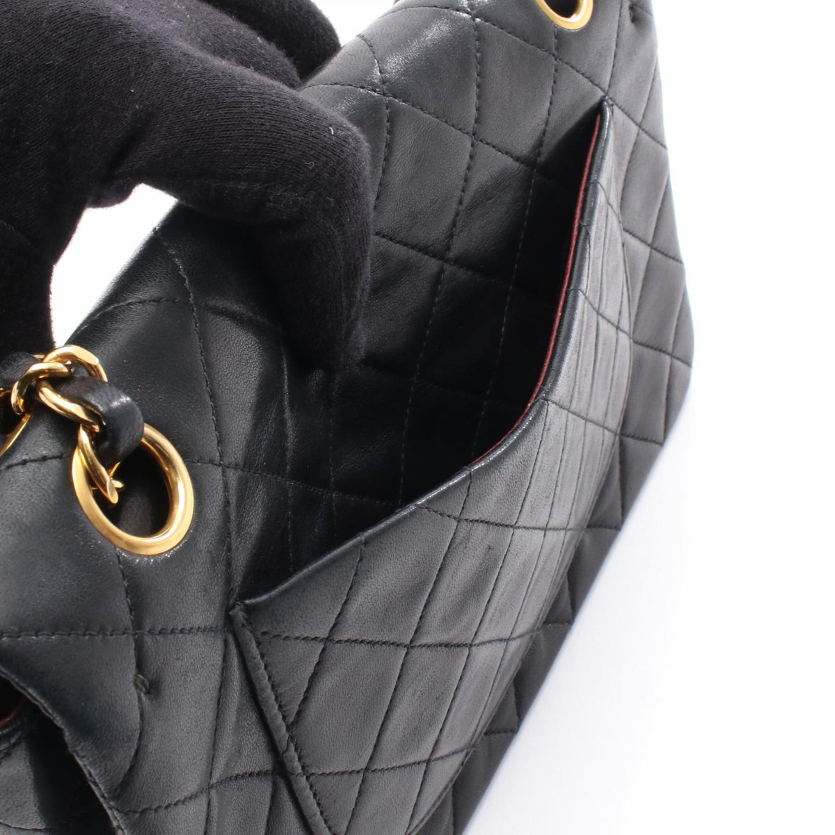 Preloved CHANEL Black Matelasse W flap Lambskin (sheep leather) 2101219478067