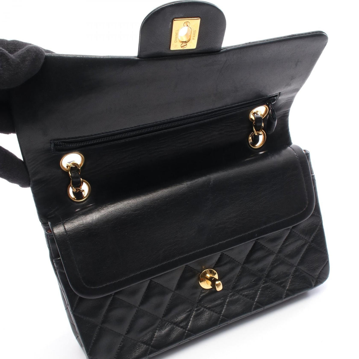 Preloved CHANEL Black Matelasse W flap Lambskin (sheep leather) 2101219478067
