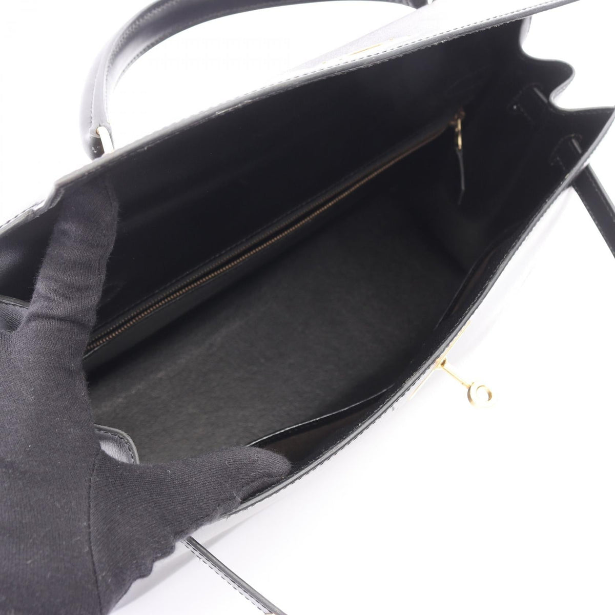 Preloved HERMES Kelly 32 outer stitch 2WAY Handbag Black Box calf leather Calfskin (cowhide) 2121400014638