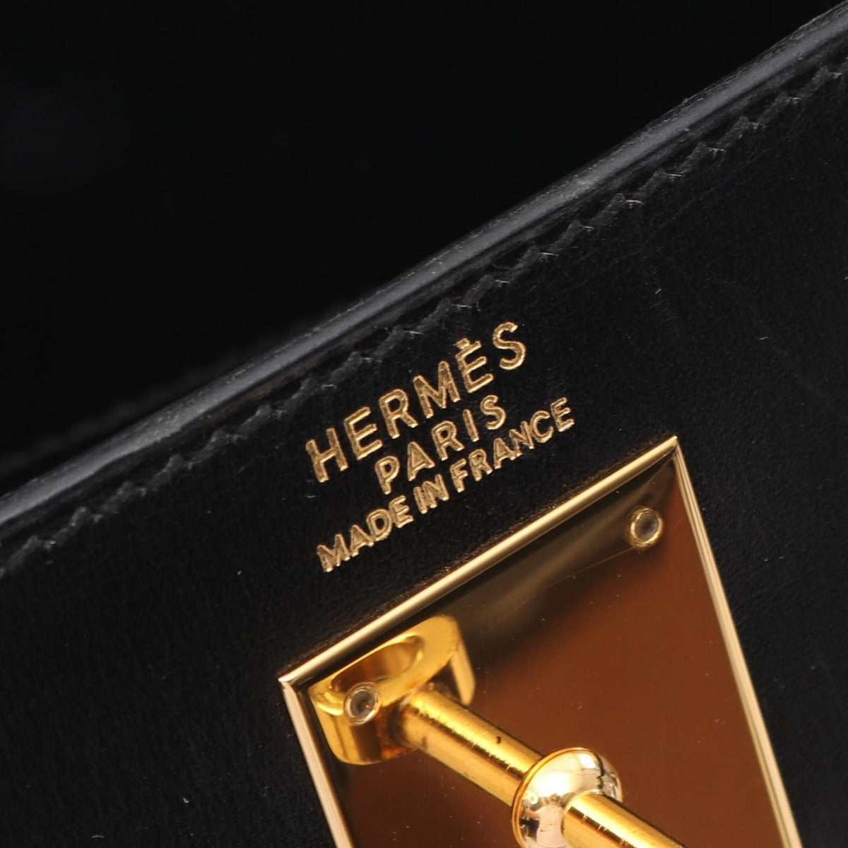 Preloved HERMES Kelly 32 outer stitch 2WAY Handbag Black Box calf leather Calfskin (cowhide) 2121400014638