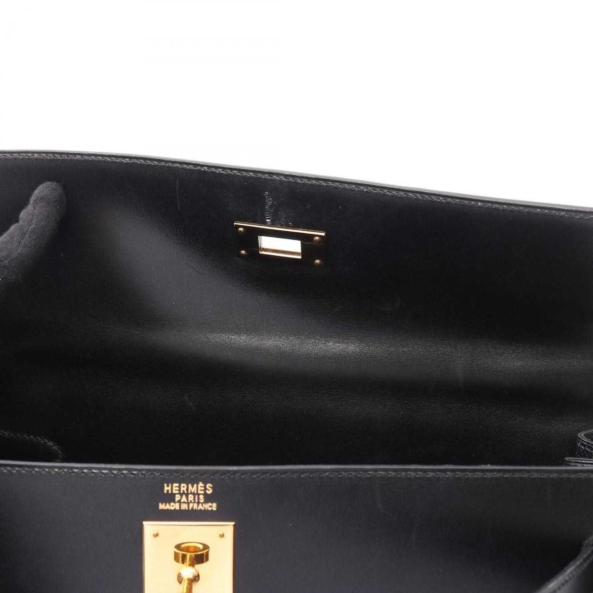 Preloved HERMES Kelly 32 outer stitch 2WAY Handbag Black Box calf leather Calfskin (cowhide) 2121400014638