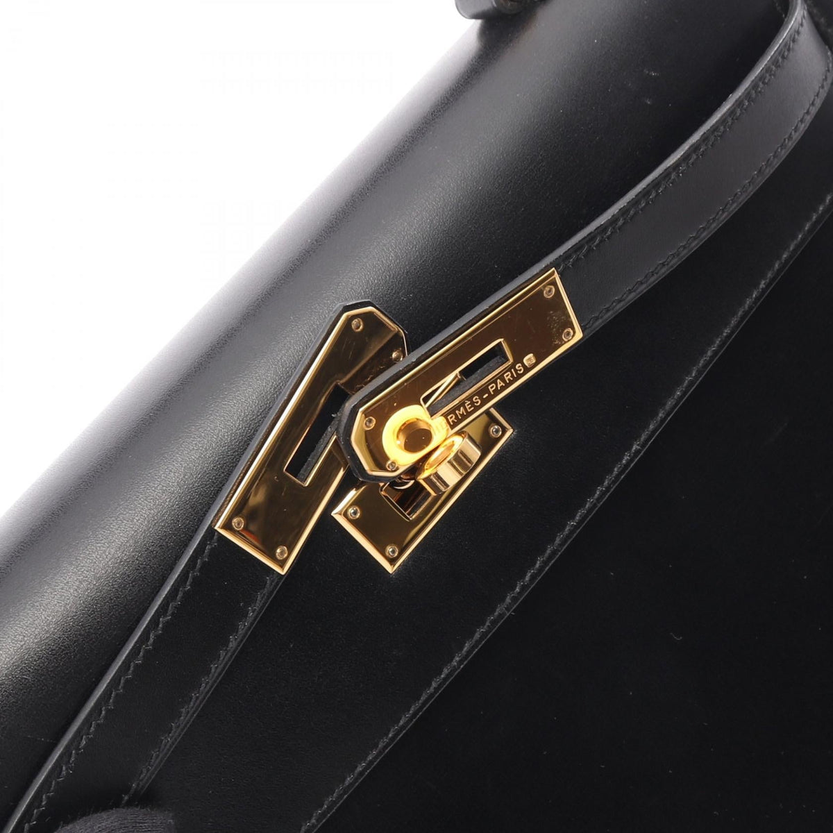 Preloved HERMES Kelly 32 outer stitch 2WAY Handbag Black Box calf leather Calfskin (cowhide) 2121400014638