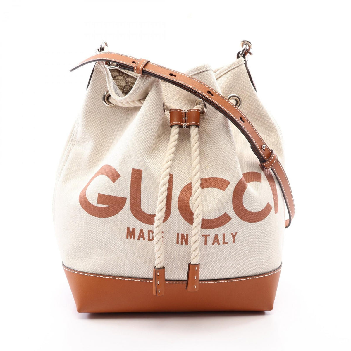 Preloved GUCCI Logo GG Supreme Bucket Bag Reversible Shoulder Bag Beige/Brown/Beige canvas×PVC coated canvas×leather 772856 2