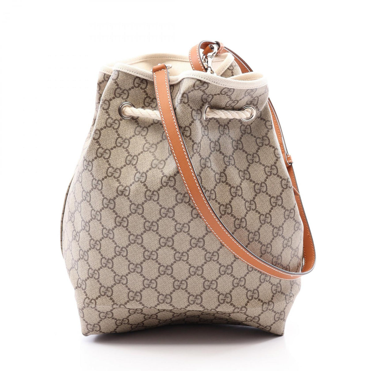 Preloved GUCCI Logo GG Supreme Bucket Bag Reversible Shoulder Bag Beige/Brown/Beige canvas×PVC coated canvas×leather 772856 2