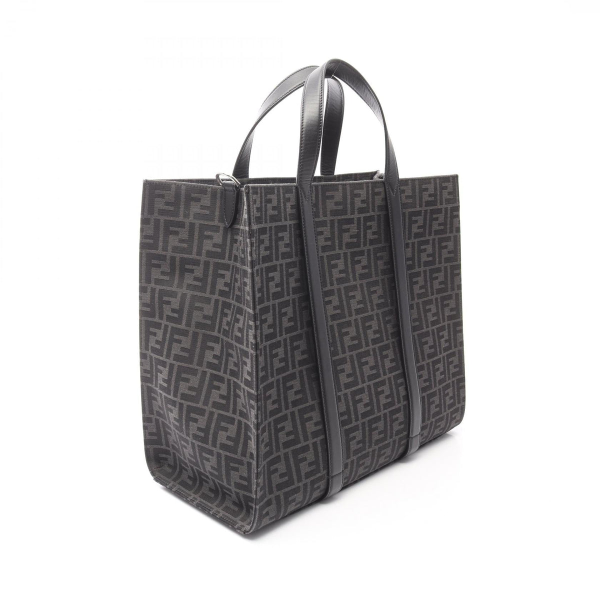 Preloved FENDI FF jacquard Tote Bag Black/Gray canvas×leather 7VA390 2101219370200