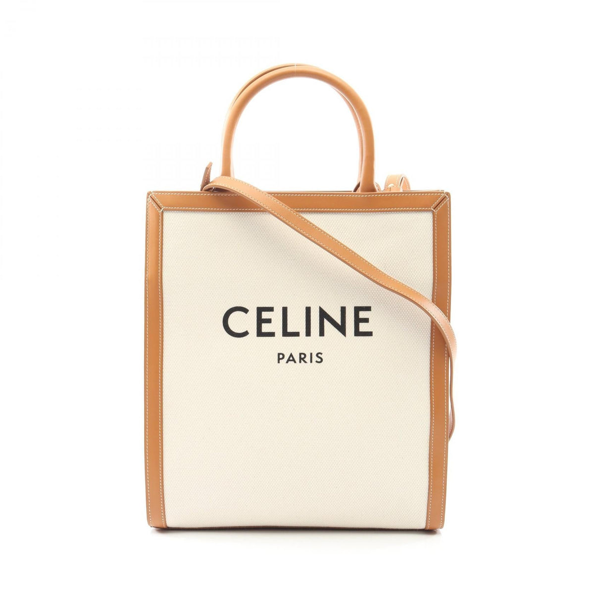 Preloved CELINE Small Vertical Cabas Tote Bag White/Brown canvas×leather 192082BNZ 2101219303581