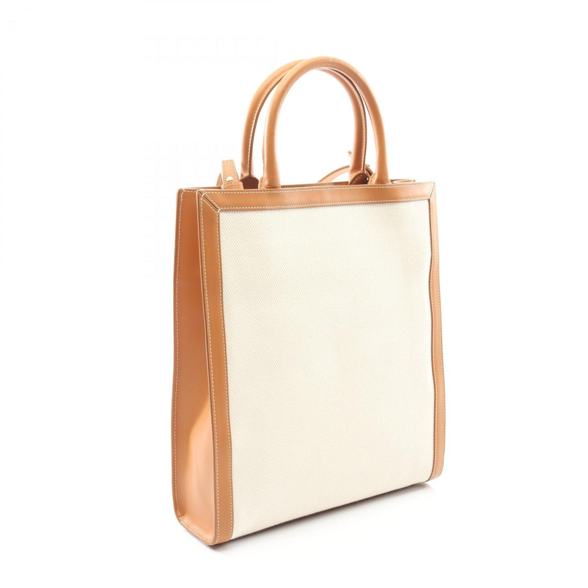 Preloved CELINE Small Vertical Cabas Tote Bag White/Brown canvas×leather 192082BNZ 2101219303581