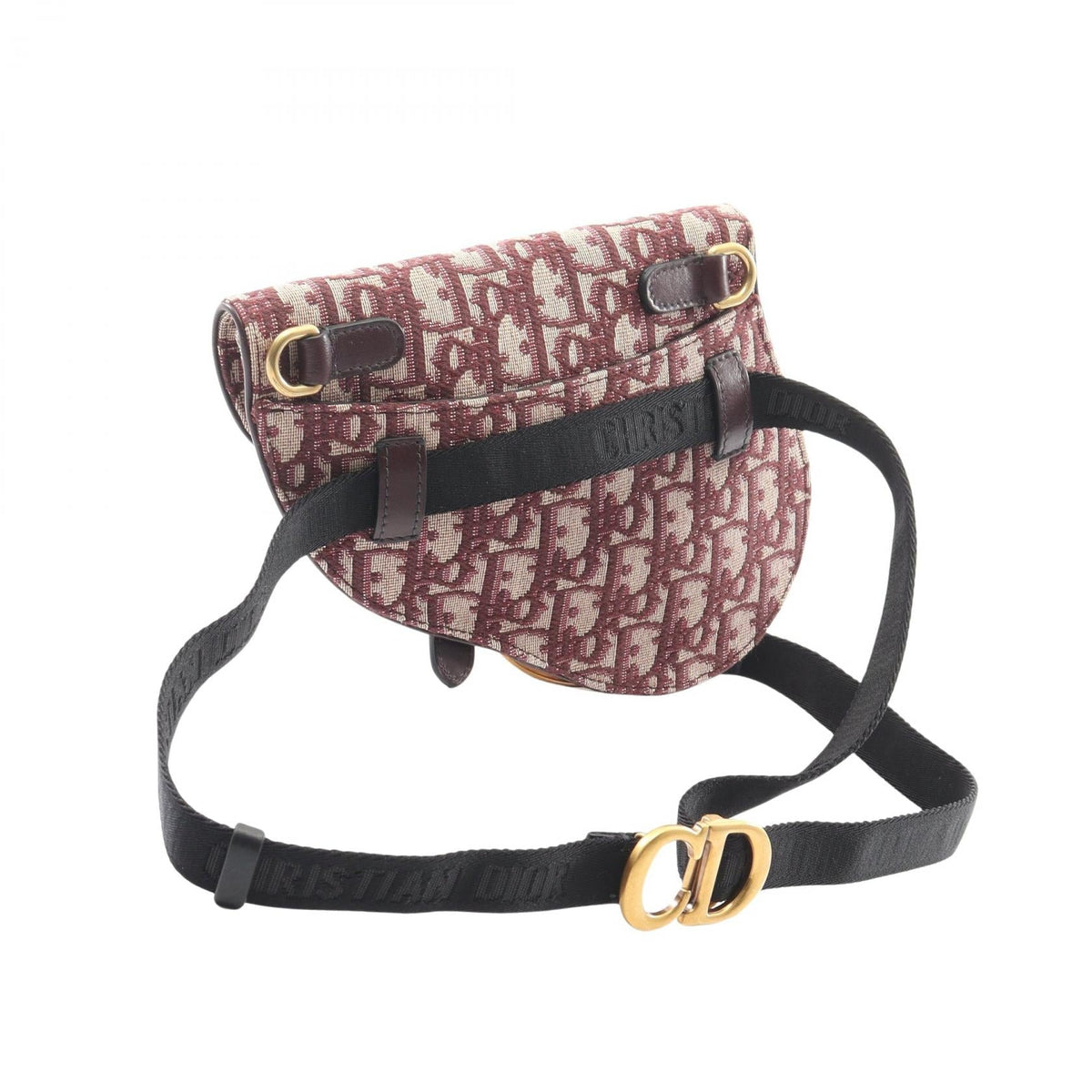 Preloved Dior SADDLE Oblique Waist bag Beige/Bordeaux canvas×leather 2101219298566