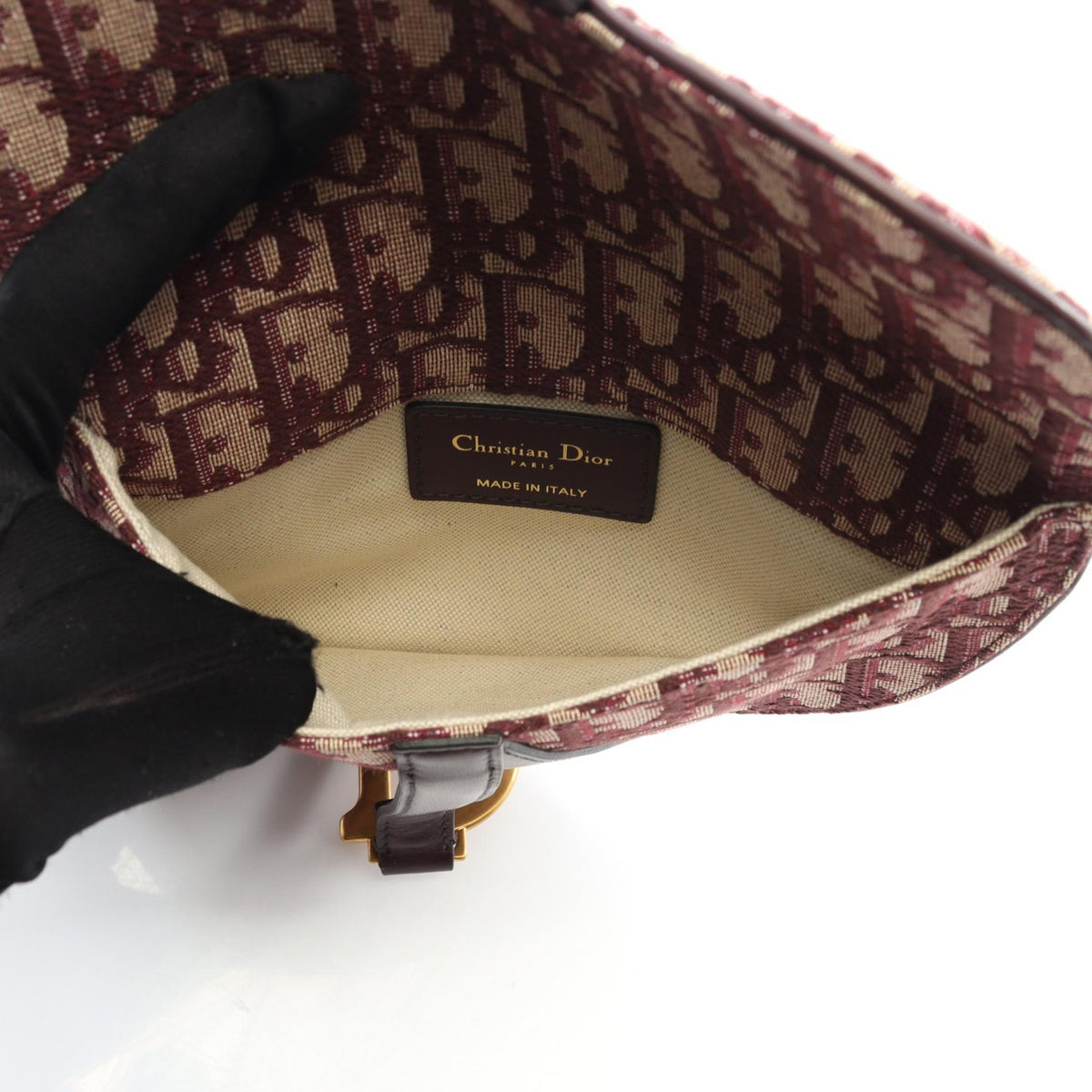 Preloved Dior SADDLE Oblique Waist bag Beige/Bordeaux canvas×leather 2101219298566