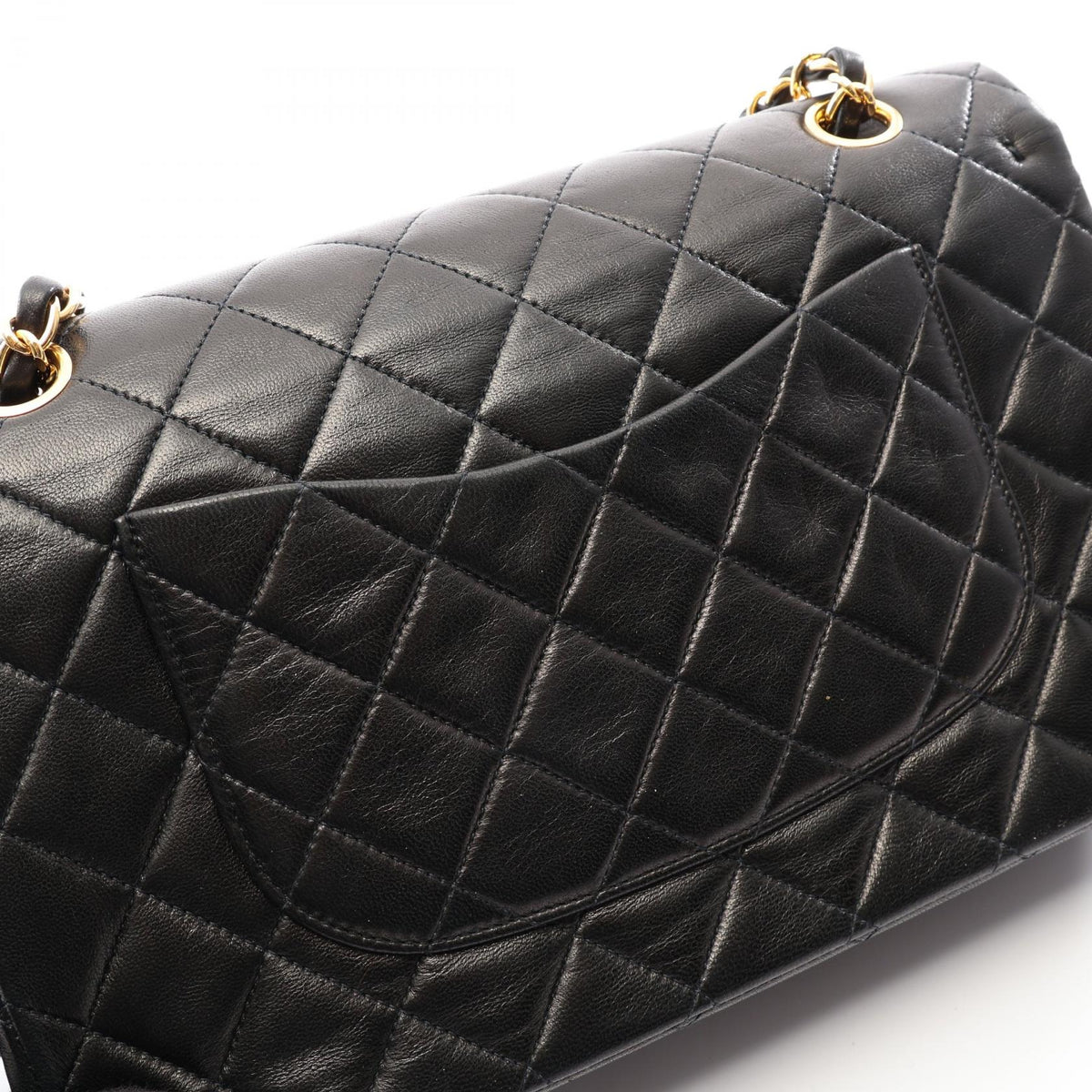 Preloved CHANEL Black Matelasse W flap Lambskin (sheep leather) 2101220183332