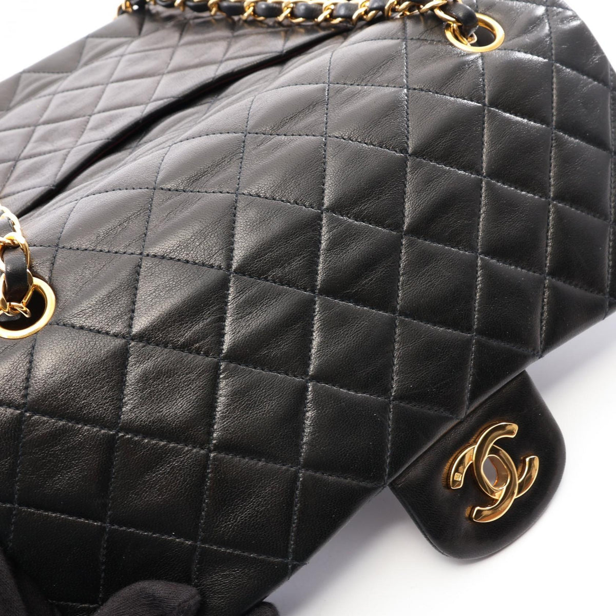 Preloved CHANEL Black Matelasse W flap Lambskin (sheep leather) 2101220183332