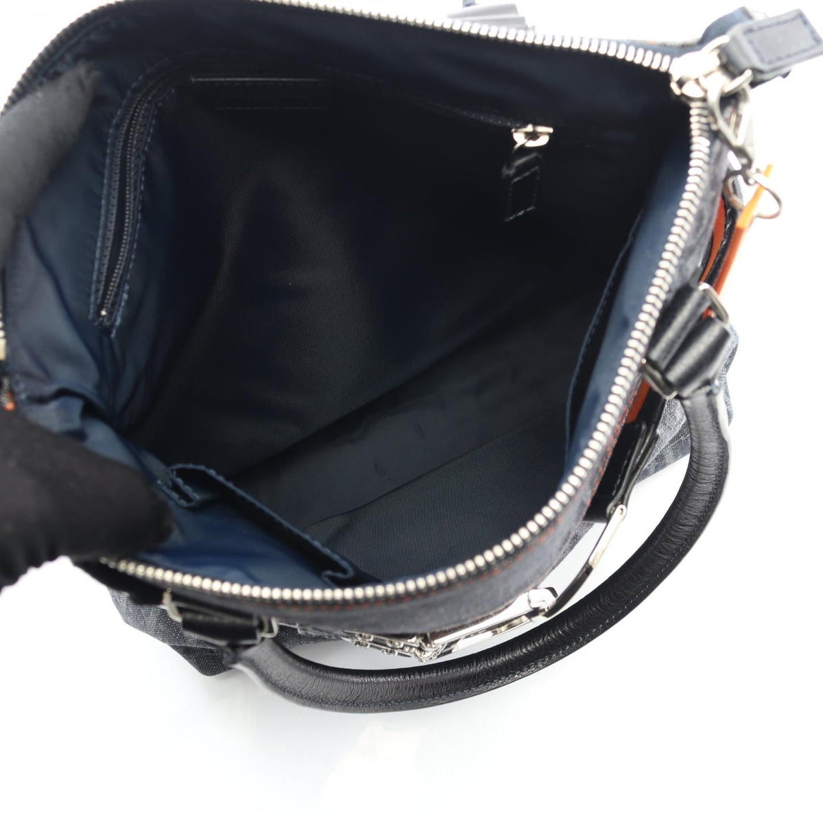 Preloved Dior Flightline trotter Tote Bag Navy/Black/Orange denim×leather 2101219359434