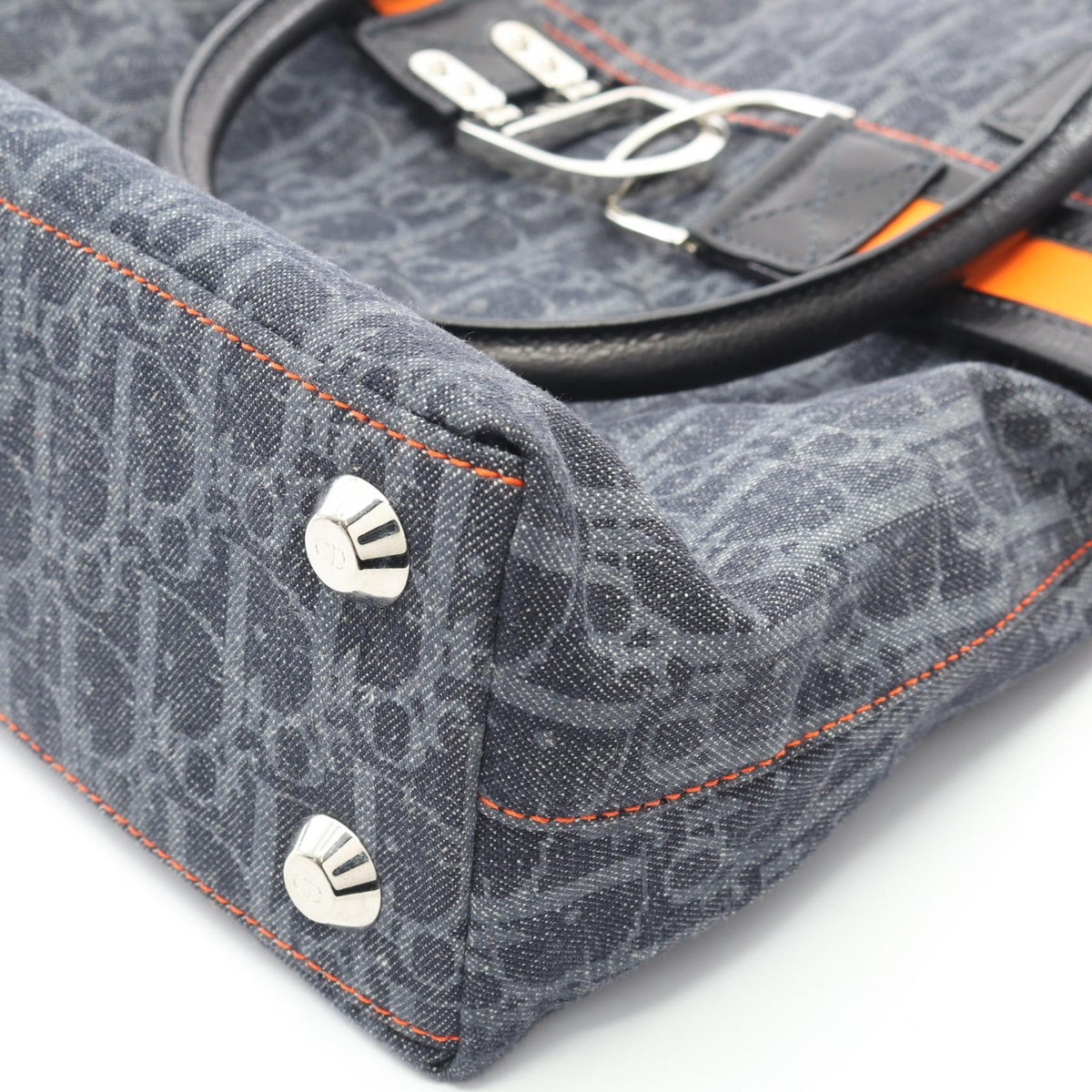 Preloved Dior Flightline trotter Tote Bag Navy/Black/Orange denim×leather 2101219359434