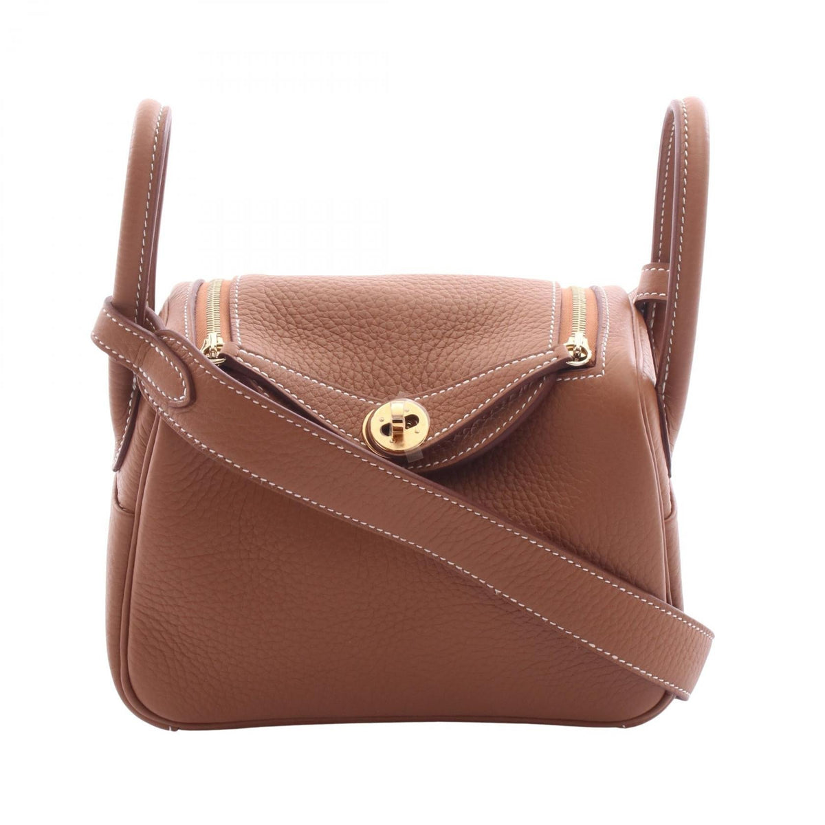 Preloved HERMES Lindy Mini Gold Shoulder Bag Brown Taurillon Clemence Other×Taurillon Clemence 2106800650587