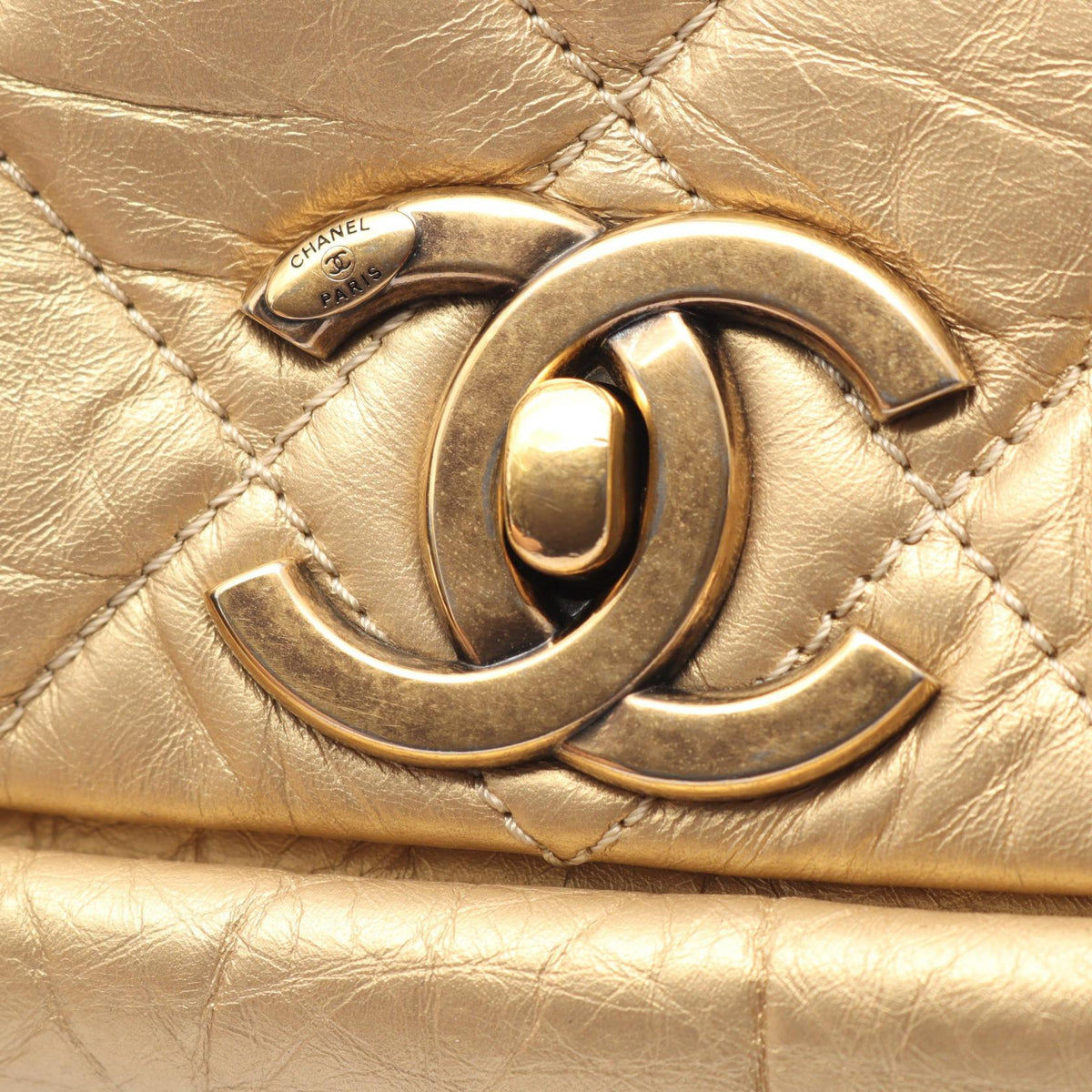 Preloved CHANEL Gold Matelasse 2WAY Antique Gold Hardware Lambskin (sheep leather) 2101220265274