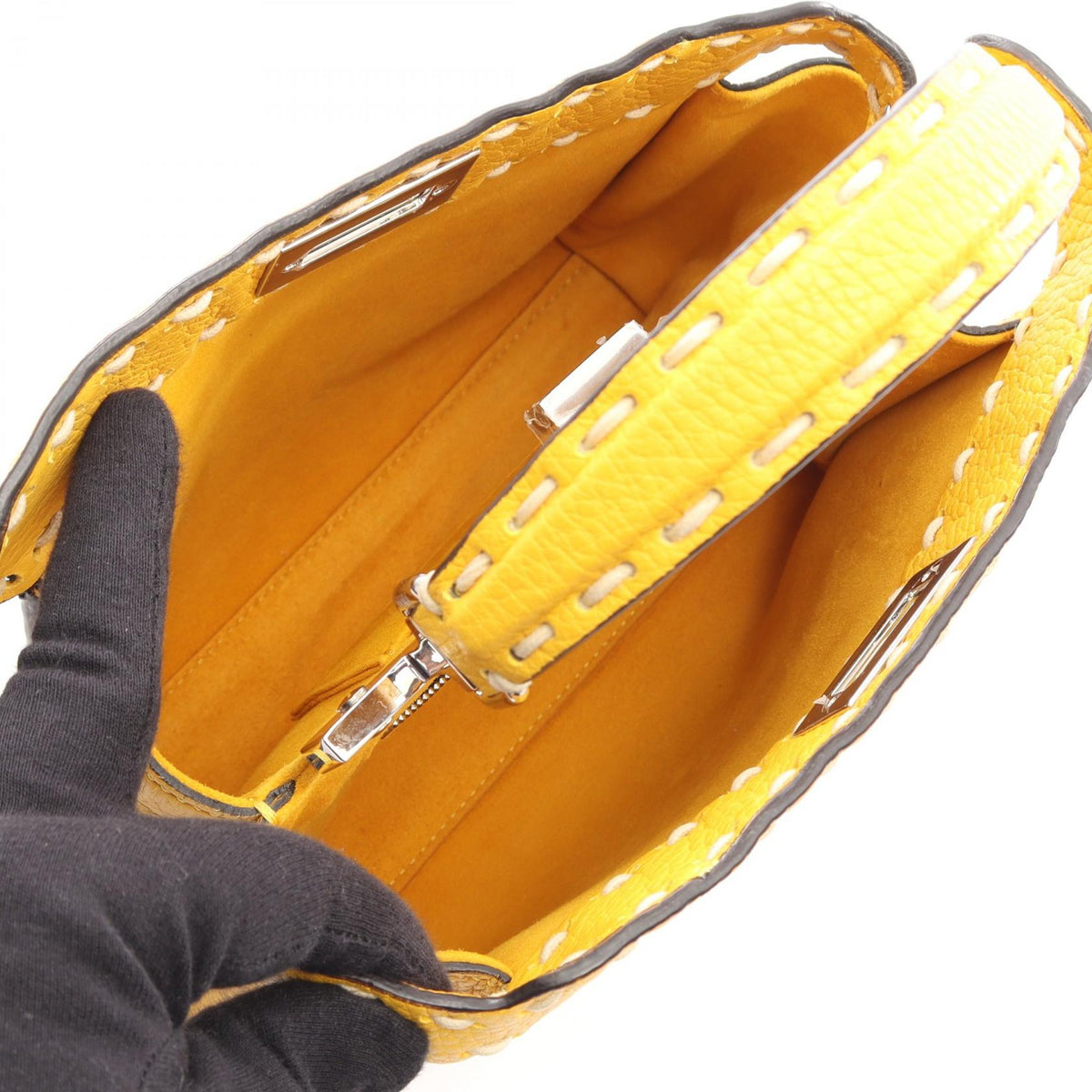 Preloved FENDI Mini Peekaboo Selleria 2WAY Handbag Yellow leather 8BN244 2101220264994