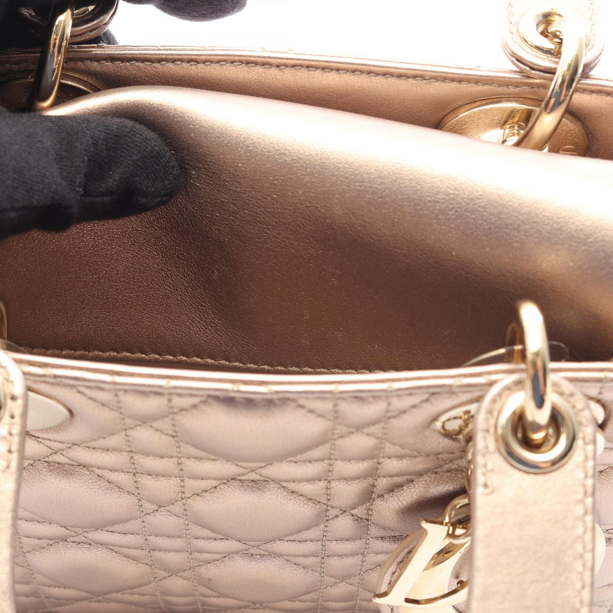 Preloved Christian Dior LADY DIOR MY ABCDIOR Lady Christian Dior Small Cannage 2WAY Handbag Gold leather 2101220206659