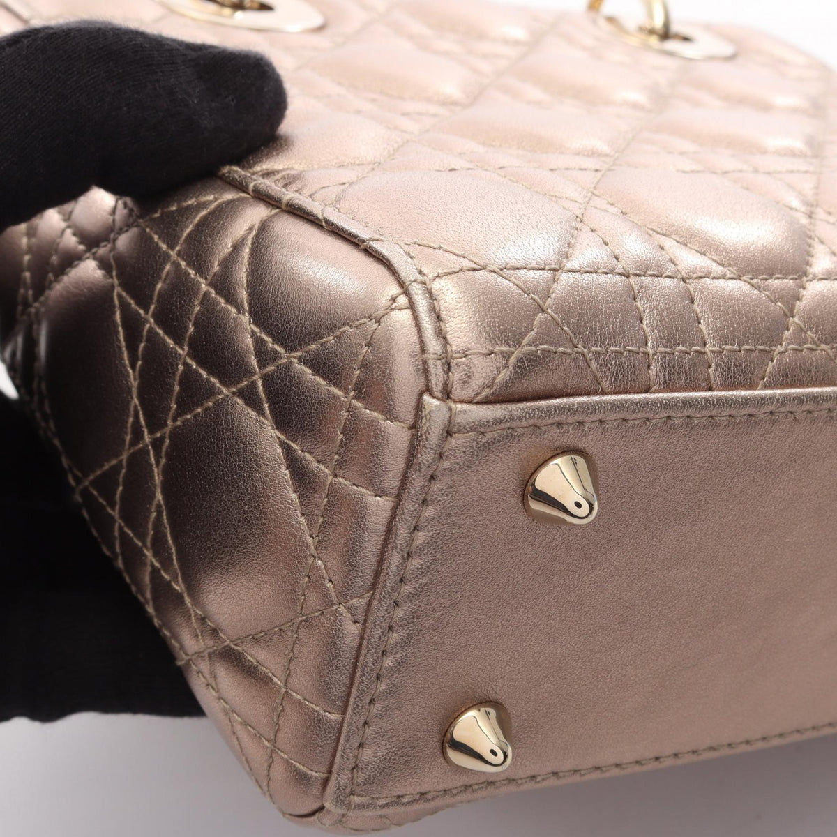 Preloved Christian Dior LADY DIOR MY ABCDIOR Lady Christian Dior Small Cannage 2WAY Handbag Gold leather 2101220206659
