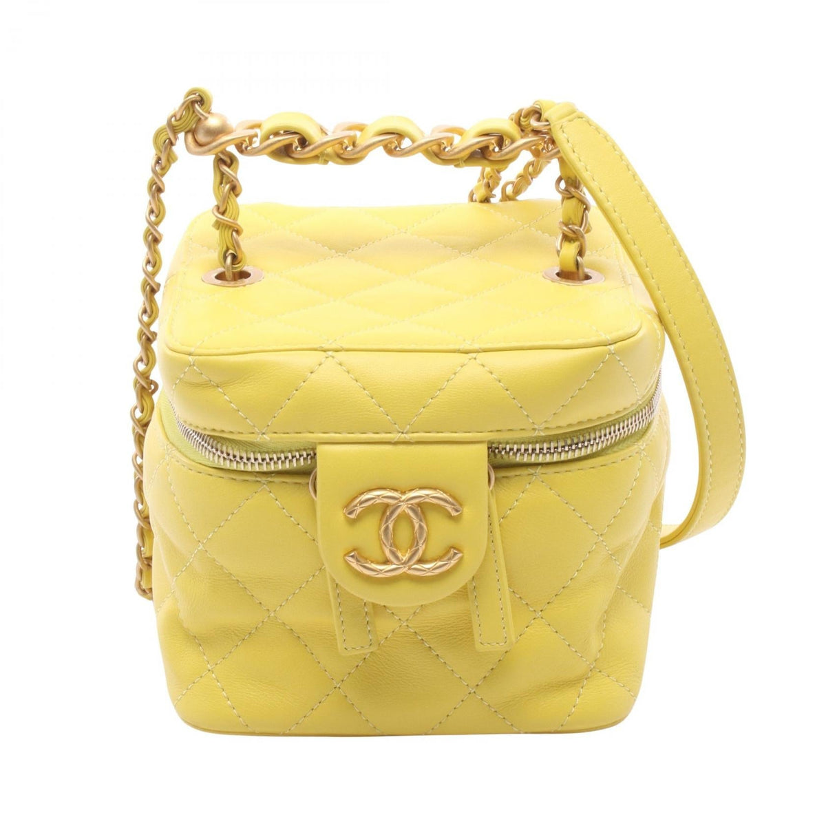 Preloved CHANEL Yellow Matelasse Vanity 2WAY Lambskin (sheep leather) 2101219785325