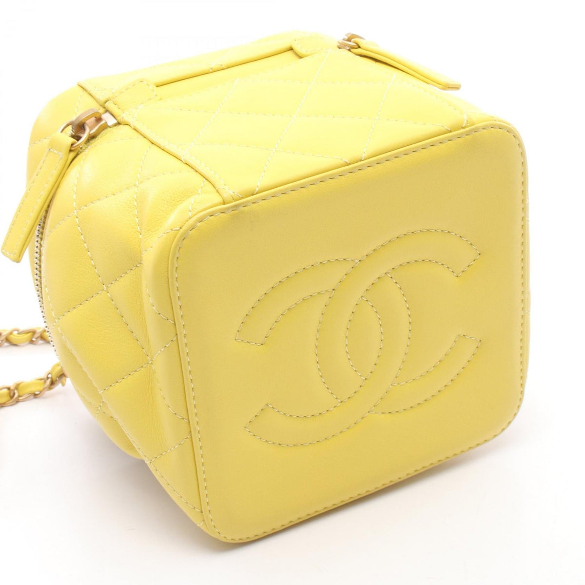 Preloved CHANEL Yellow Matelasse Vanity 2WAY Lambskin (sheep leather) 2101219785325