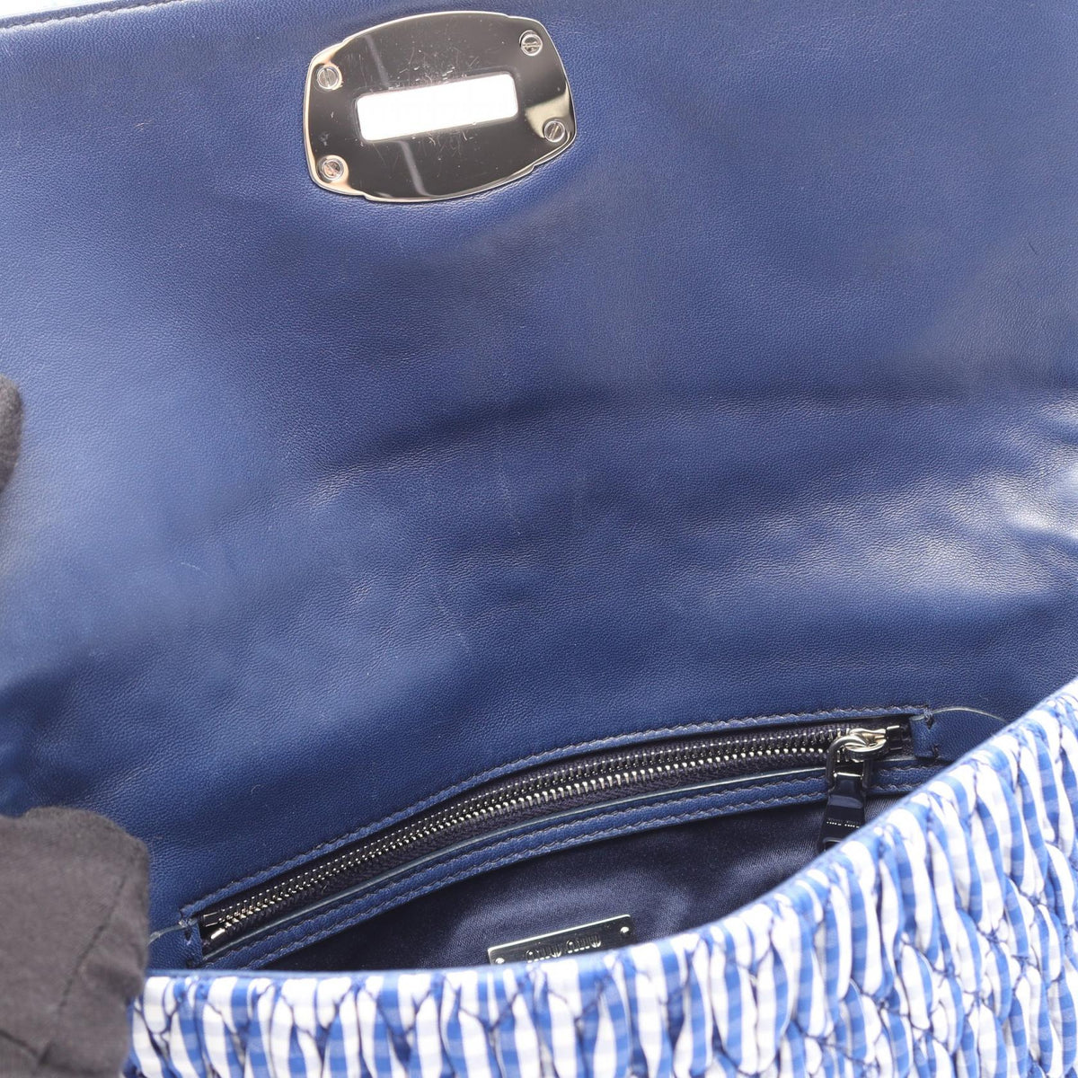 Preloved Miu Miu Materasse 2WAY Shoulder Bag Blue/White cotton×leather 5BD233 2101220129699